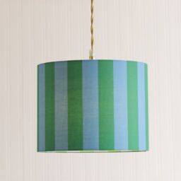 ValueLights Callie Colour Clash Blue & Green Stripe Drum Lamp Shade with Bulb - Size: Large - thumbnail 3