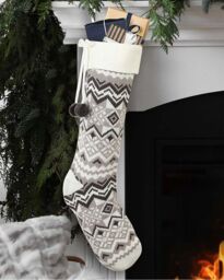 Dibor Set of 4 Grey & White Fair Isle Zig Zag Xmas Gift Christmas Stocking - Size: 4 Pack