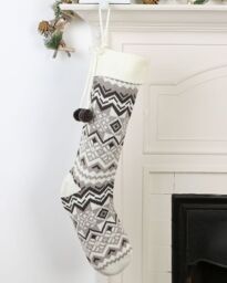 Dibor Set of 4 Grey & White Fair Isle Zig Zag Xmas Gift Christmas Stocking - Size: 4 Pack - thumbnail 3