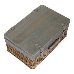 Red Hamper Antique Wash Grey Lined Willow Empty Picnic Basket with Pinewood Lid - Size: Medium - thumbnail 3