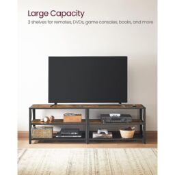 VASAGLE Extra Wide TV Stand Cabinet Storage Shelves Steel Frame Entertainment in Brown - thumbnail 4