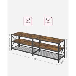 VASAGLE Extra Wide TV Stand Cabinet Storage Shelves Steel Frame Entertainment in Brown - thumbnail 3