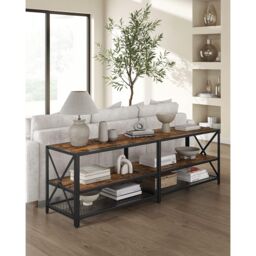 VASAGLE Extra Wide TV Stand Cabinet Storage Shelves Steel Frame Entertainment in Brown - thumbnail 2