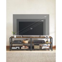 VASAGLE Extra Wide TV Stand Cabinet Storage Shelves Steel Frame Entertainment in Brown - thumbnail 7