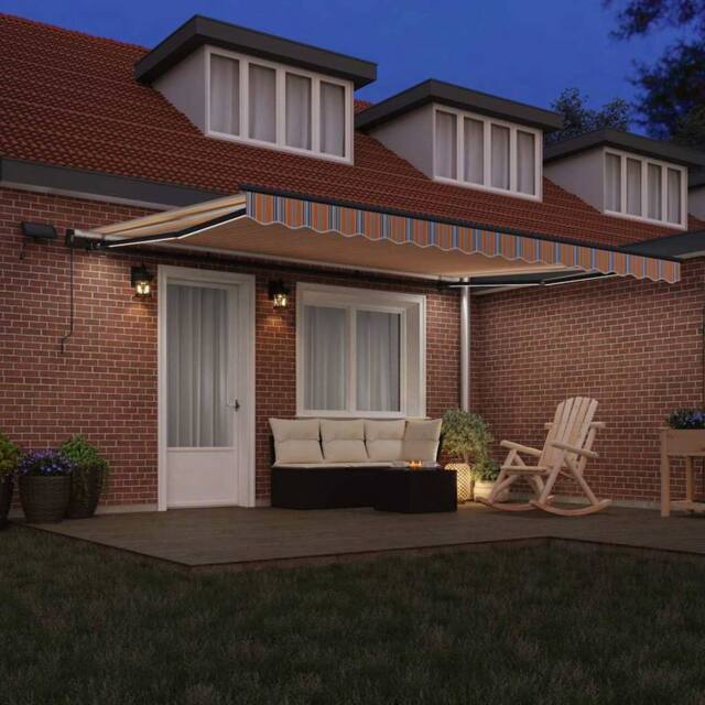 Berkfield Home Manual Retractable Awning with LED Multicolour Stripe 450x300 cm in Orange - image 1