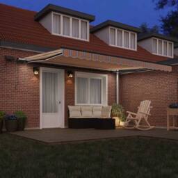 Berkfield Home Manual Retractable Awning with LED Multicolour Stripe 450x300 cm in Orange - thumbnail 1
