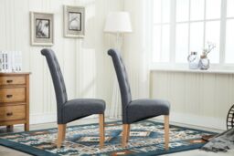 MCC Direct Set of 2 Top Scroll High Back Fabric Dining Chairs in Grey - thumbnail 4