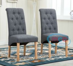 MCC Direct Set of 2 Top Scroll High Back Fabric Dining Chairs in Grey