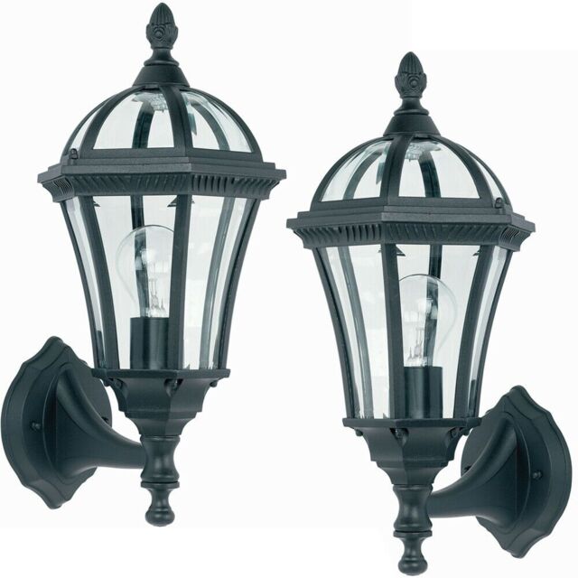 Loops 2 PACK IP44 Outdoor Wall Lamp Matt Black & Glass Traditional Lantern Porch Path - image 1