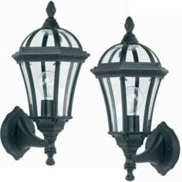 Loops 2 PACK IP44 Outdoor Wall Lamp Matt Black & Glass Traditional Lantern Porch Path