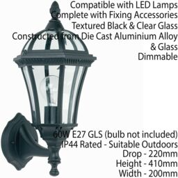 Loops 2 PACK IP44 Outdoor Wall Lamp Matt Black & Glass Traditional Lantern Porch Path - thumbnail 3