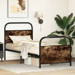 Berkfield Home Elegant Bed Frame Without Mattress 80x200 cm Smoked Oak Engineere in Brown - thumbnail 4
