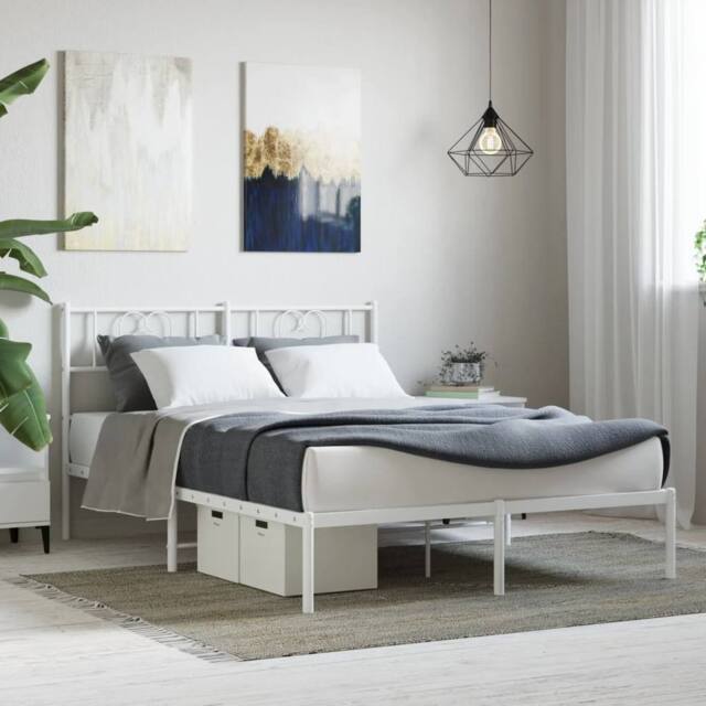 Berkfield Home Metal Bed Frame with Headboard White 140x190 cm - image 1