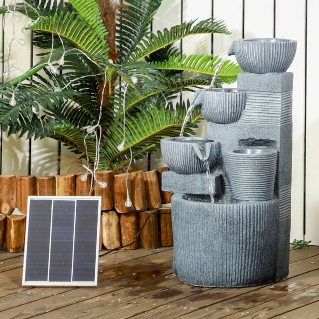OUTSUNNY Outdoor Water Fountain, Waterfall Fountain with LED Lights in Dark Grey - image 1