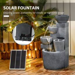 OUTSUNNY Outdoor Water Fountain, Waterfall Fountain with LED Lights in Dark Grey - thumbnail 5