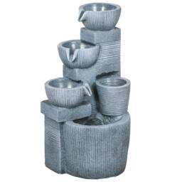 OUTSUNNY Outdoor Water Fountain, Waterfall Fountain with LED Lights in Dark Grey - thumbnail 2