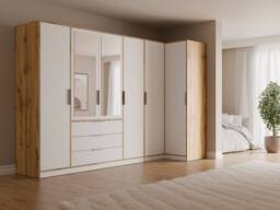 Vente-unique Corner Wardrobe With 6 Doors & 3 Drawers - With Mirrors - W302/311 in Light Oak
