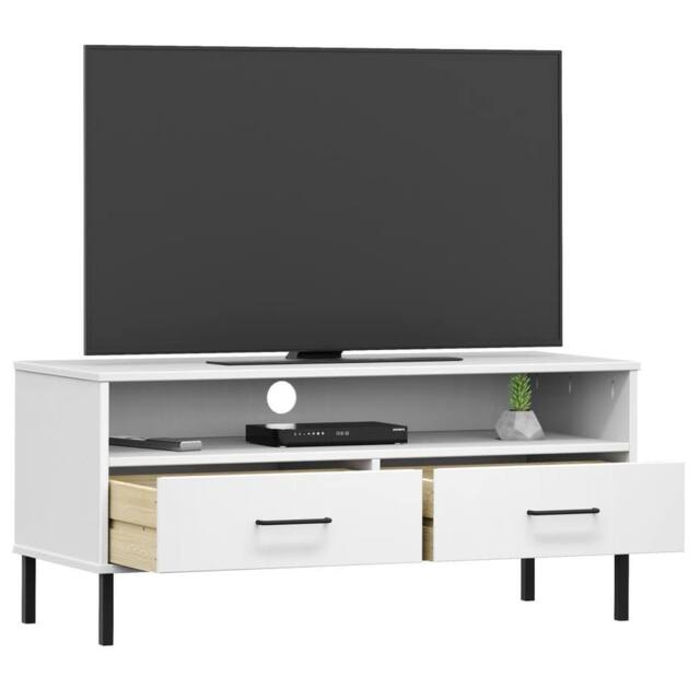 Berkfield Home TV Cabinet with Metal Legs White Solid Wood Pine OSLO - image 1