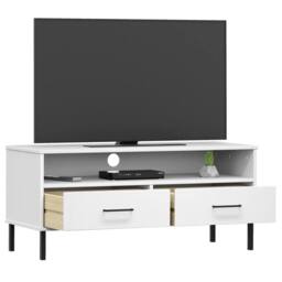 Berkfield Home TV Cabinet with Metal Legs White Solid Wood Pine OSLO