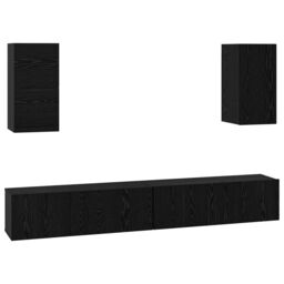 Berkfield Home Wall TV Cabinet with Shelf Wall-mounted with Storage with Door 6 pcs Black oak Engineered wood - thumbnail 2