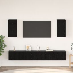 Berkfield Home Wall TV Cabinet with Shelf Wall-mounted with Storage with Door 6 pcs Black oak Engineered wood - thumbnail 1