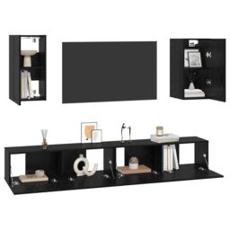Berkfield Home Wall TV Cabinet with Shelf Wall-mounted with Storage with Door 6 pcs Black oak Engineered wood - thumbnail 3