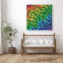 "Warren Reed - Designer Multicoloured Butterflies Canvas in Green - Size: W16"" x H16""" - thumbnail 3