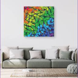 "Warren Reed - Designer Multicoloured Butterflies Canvas in Green - Size: W16"" x H16""" - thumbnail 4
