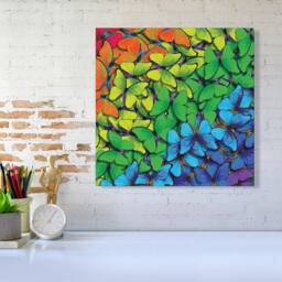"Warren Reed - Designer Multicoloured Butterflies Canvas in Green - Size: W16"" x H16""" - thumbnail 2
