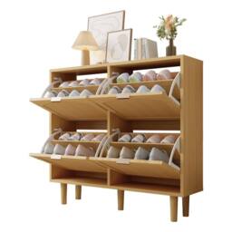 Merax Light Oak 4 Flip Drawers Rattan Shoe Storage Cabinet for Hallway - thumbnail 8