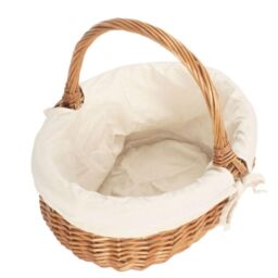 Red Hamper Wicker Cotton Lined Deluxe Shopping Basket in White - Size: Small