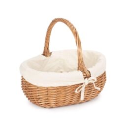 Red Hamper Wicker Cotton Lined Deluxe Shopping Basket in White - Size: Small - thumbnail 3