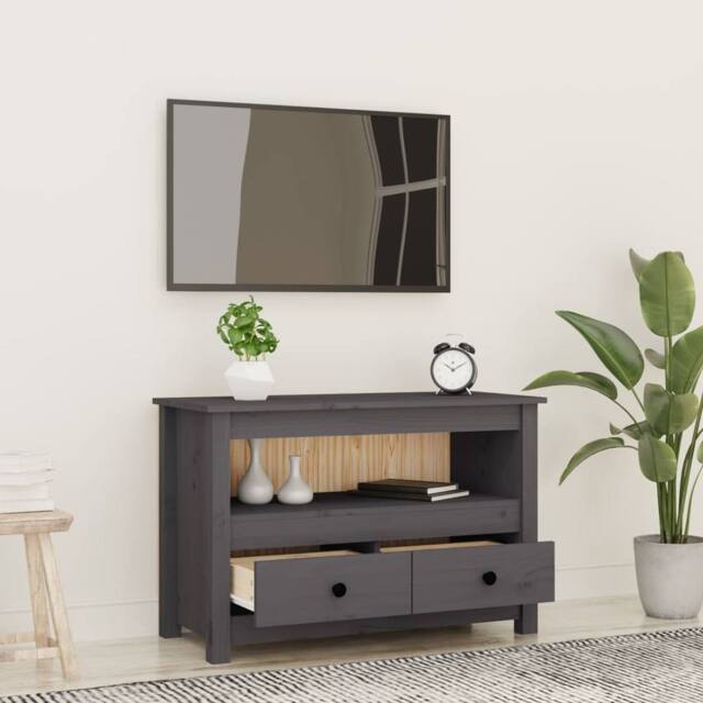 Berkfield Home TV Cabinet Grey 79x35x52 cm Solid Wood Pine - Size: 79 x 35 x 52 cm - image 1