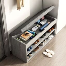 Hinsinc Grey Shoe Bench Shoe Storage Rack Cabinet Organiser with Cushion Padded Seat - thumbnail 5