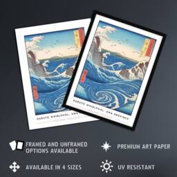 Artery8 Utagawa Hiroshige Naruto Whirlpool Awa Province Framed Wall Art Print in Blue - Size: A4 - thumbnail 2