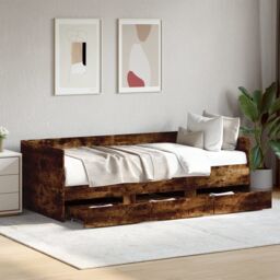 Berkfield Home Daybed with Drawers without Mattress Smoked Oak 90x200 cm in Brown