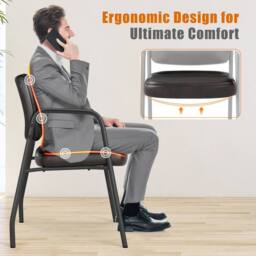 Costway 2Pcs Waiting Room Chairs Upholstered PU Leather Conference Room Chairs in Brown - thumbnail 8