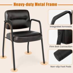 Costway 2Pcs Waiting Room Chairs Upholstered PU Leather Conference Room Chairs in Brown - thumbnail 7