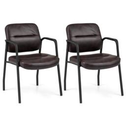 Costway 2Pcs Waiting Room Chairs Upholstered PU Leather Conference Room Chairs in Brown - thumbnail 1