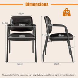 Costway 2Pcs Waiting Room Chairs Upholstered PU Leather Conference Room Chairs in Brown - thumbnail 2
