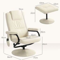 HOMCOM Massage Ottoman Cushioned Recliner Chair 10 Points Vibration Cream - thumbnail 3