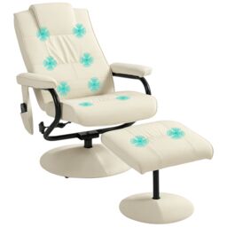 HOMCOM Massage Ottoman Cushioned Recliner Chair 10 Points Vibration Cream - thumbnail 2