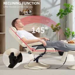 HOMCOM Massage Ottoman Cushioned Recliner Chair 10 Points Vibration Cream - thumbnail 5