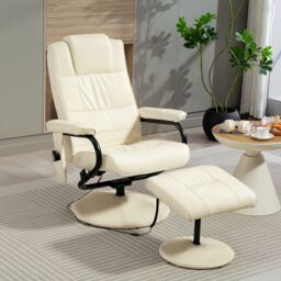 HOMCOM Massage Ottoman Cushioned Recliner Chair 10 Points Vibration Cream - thumbnail 1