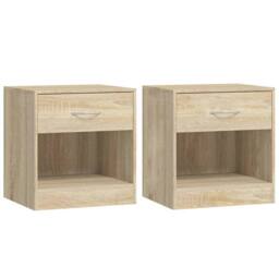Berkfield Home Nightstand 2 pcs with Drawer Oak Colour in Light Tan - thumbnail 1