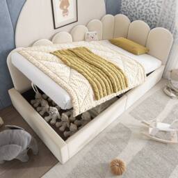 Matteo 3FT Single Sofa Bed 90 x 190 cm, Daybed with Hydraulic Storage in Beige - Size: Double