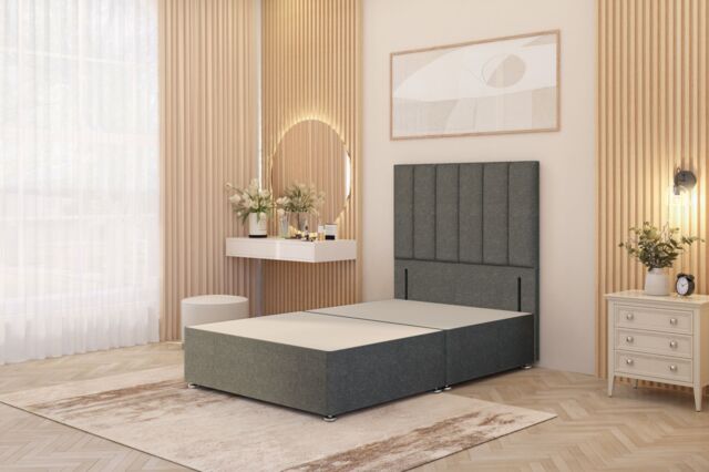 "Somnior Austin Divan Bed Base & 54"" Floor Standing Headboard Linen Fabric in Mid Grey - Size: Single" - image 1
