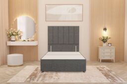 "Somnior Austin Divan Bed Base & 54"" Floor Standing Headboard Linen Fabric in Mid Grey - Size: Single" - thumbnail 2