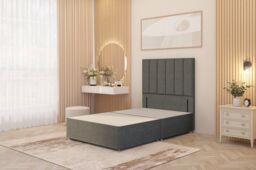 "Somnior Austin Divan Bed Base & 54"" Floor Standing Headboard Linen Fabric in Mid Grey - Size: Single" - thumbnail 1
