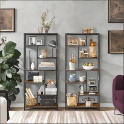 Rafaelo Mobilia 175CM Tall Industrial Bookcase With 6 Tiered Shelves in Dark Brown - thumbnail 5